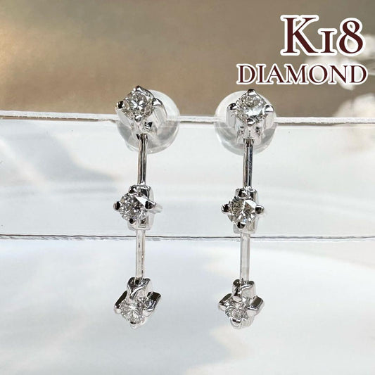 【K18】ダイヤモンド 揺れるデザイン フックタイプ ピアス