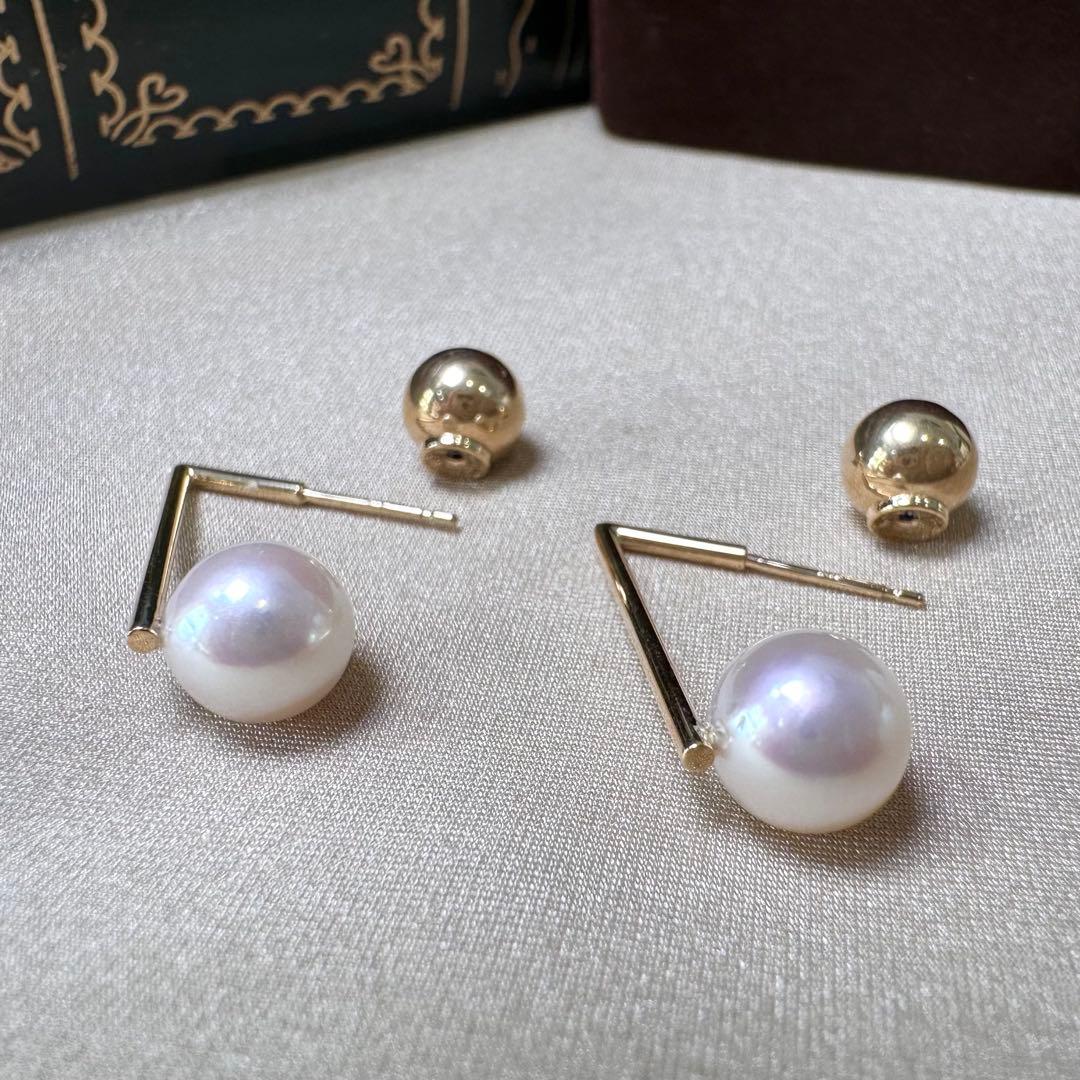 K18 あこや真珠 アコヤパール 7.5mm ロングピアス