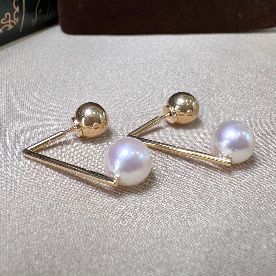 K18 あこや真珠 アコヤパール 7.5mm ロングピアス