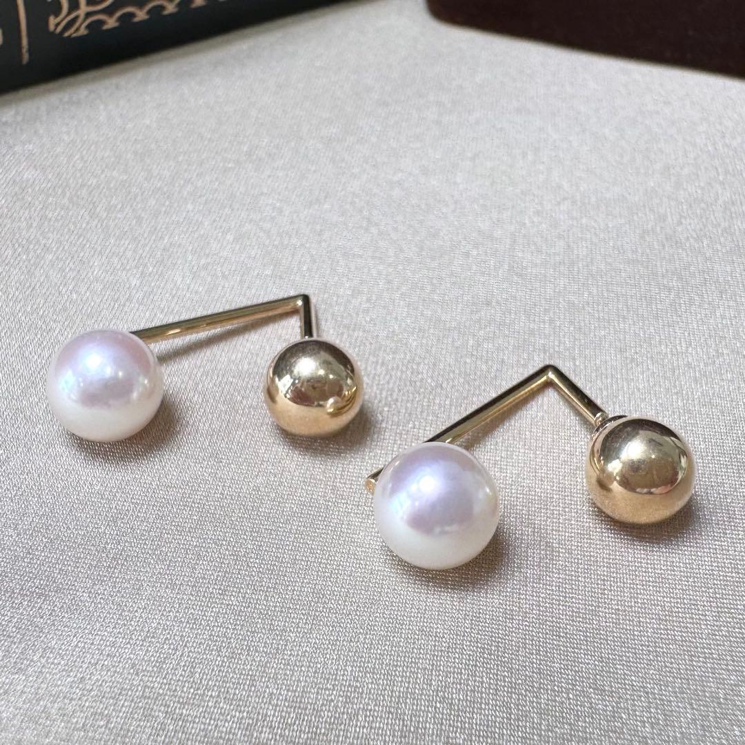 K18 あこや真珠 アコヤパール 7.5mm ロングピアス
