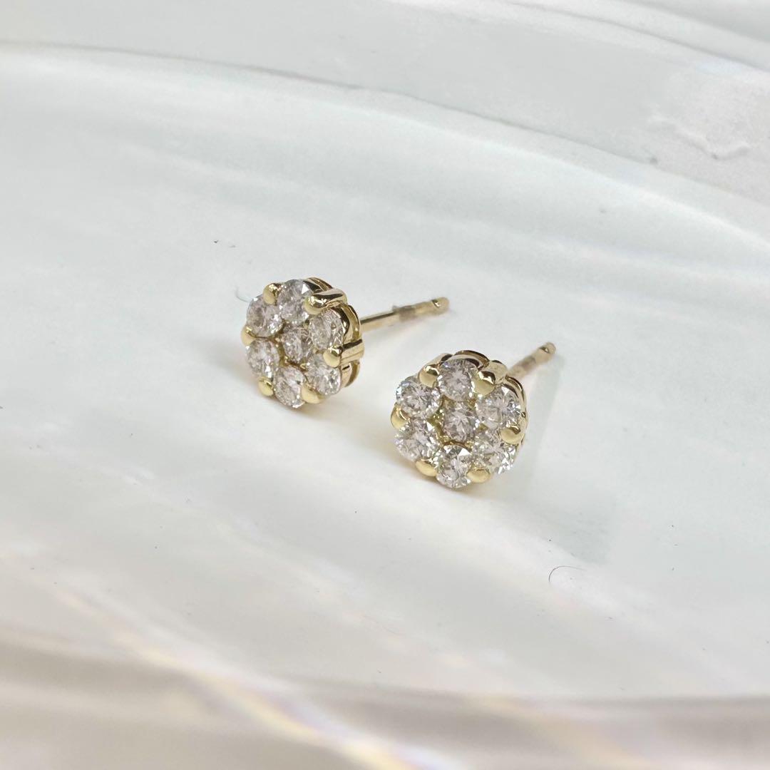 【K18】ダイヤモンド0.15ct*2 花ピアス
