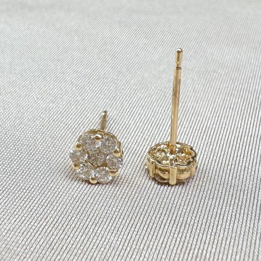 【K18】ダイヤモンド0.15ct*2 花ピアス