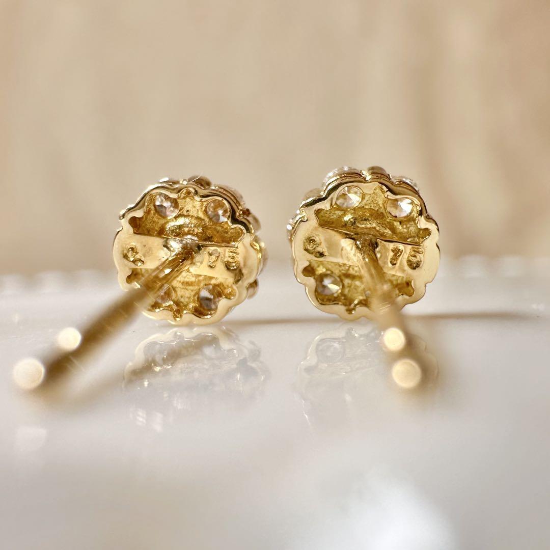 【K18】ダイヤモンド0.15ct*2 花ピアス