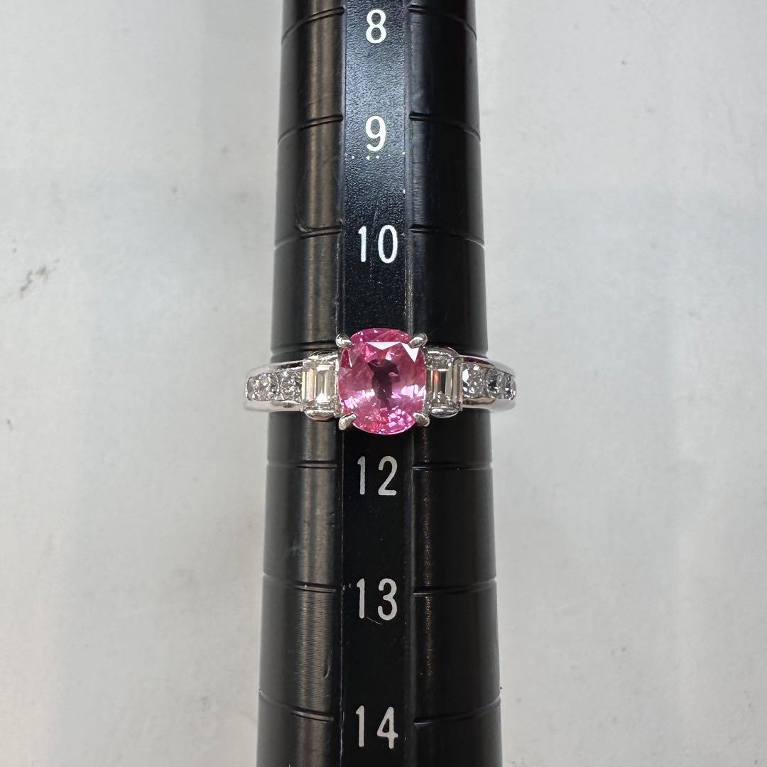 PT900 パパラチアサファイア1.37ct ダイヤモンドリング 希少 鑑別書付