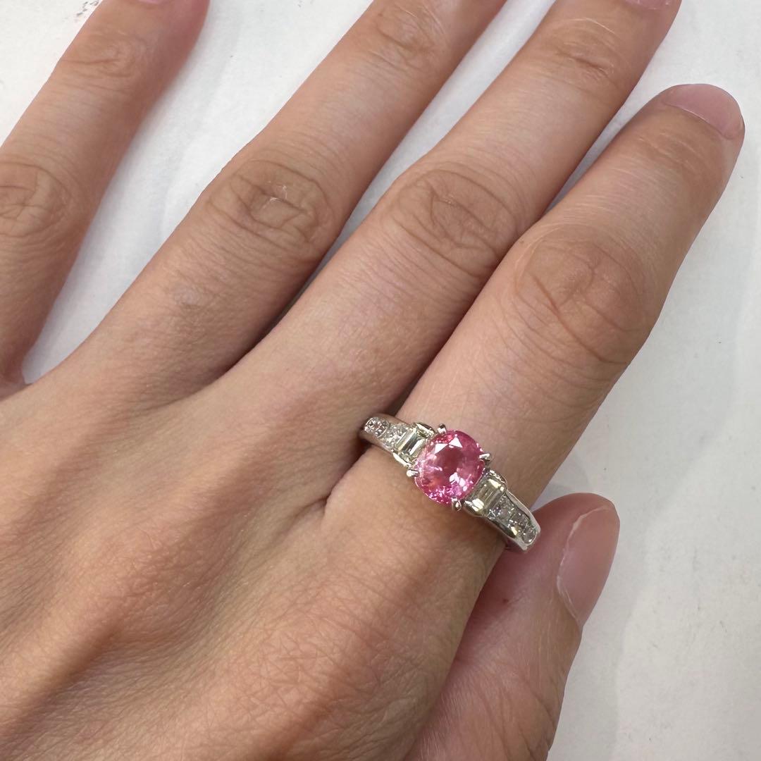 PT900 パパラチアサファイア1.37ct ダイヤモンドリング 希少 鑑別書付