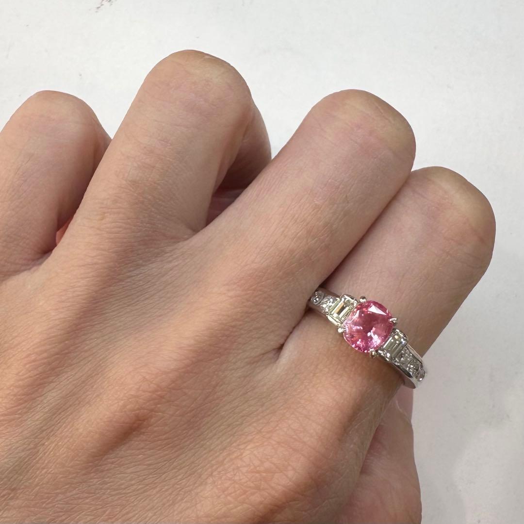 PT900 パパラチアサファイア1.37ct ダイヤモンドリング 希少 鑑別書付