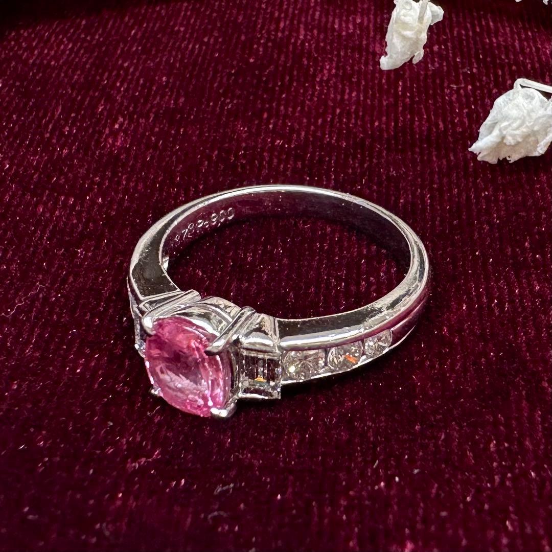 PT900 パパラチアサファイア1.37ct ダイヤモンドリング 希少 鑑別書付