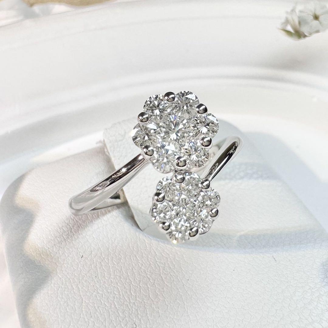 【美品】PT900 ダイヤモンド 1.01ct リング フラワー オープンリング