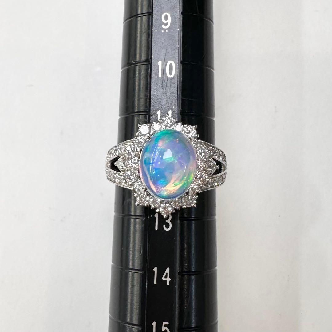 PT950 オパール ダイヤモンド リング 2.397ct 遊色効果 大粒