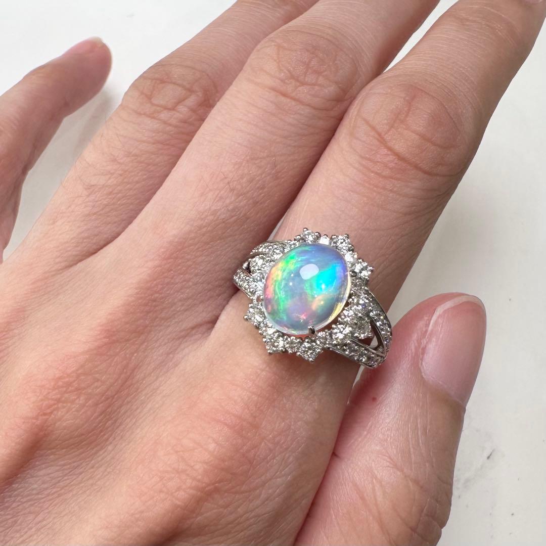 PT950 オパール ダイヤモンド リング 2.397ct 遊色効果 大粒