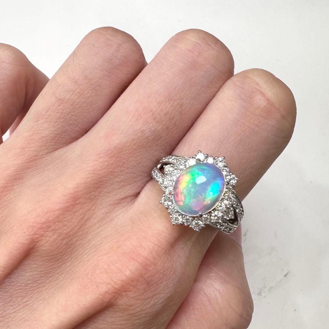 PT950 オパール ダイヤモンド リング 2.397ct 遊色効果 大粒