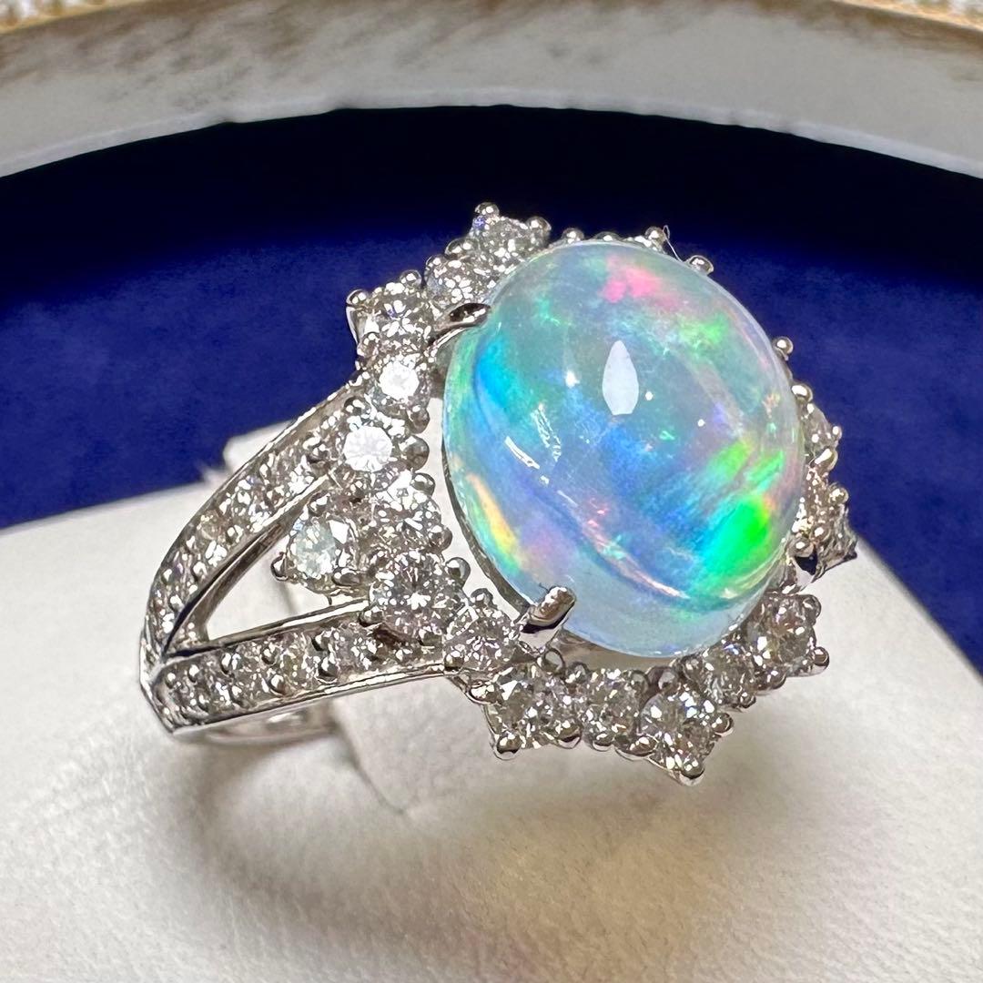 PT950 オパール ダイヤモンド リング 2.397ct 遊色効果 大粒