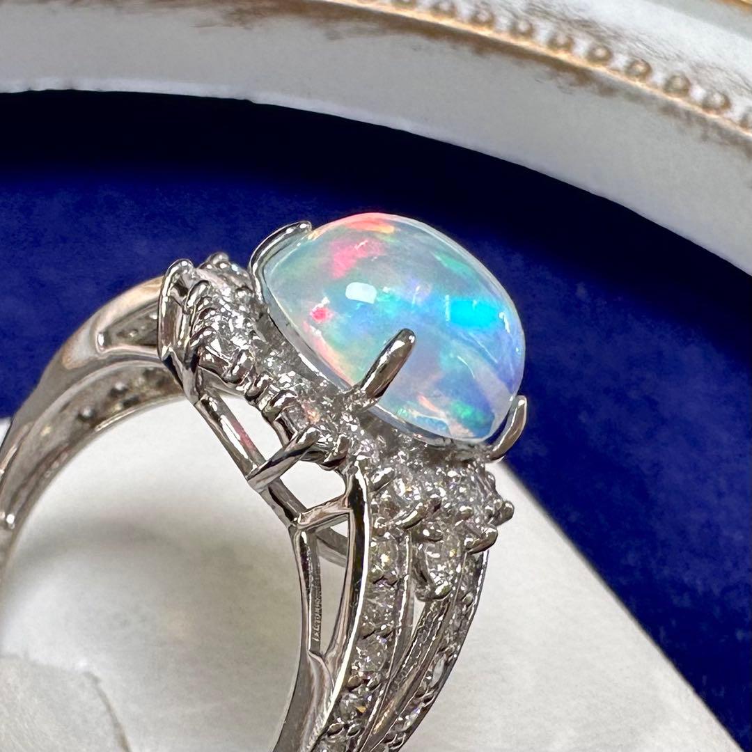 PT950 オパール ダイヤモンド リング 2.397ct 遊色効果 大粒