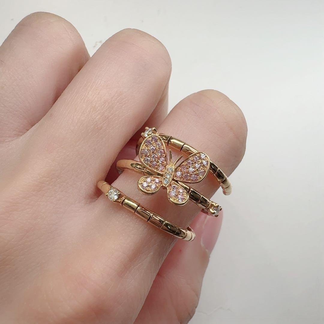 【K18】サファイア 0.22ct スパイラルリング 蝶モチーフ