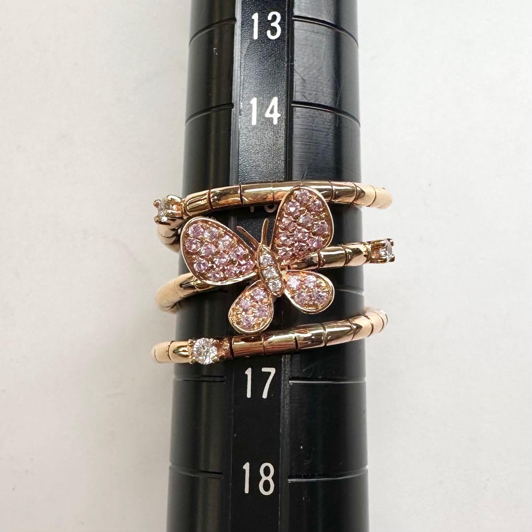 【K18】サファイア 0.22ct スパイラルリング 蝶モチーフ