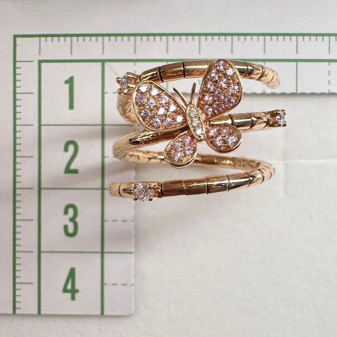 【K18】サファイア 0.22ct スパイラルリング 蝶モチーフ