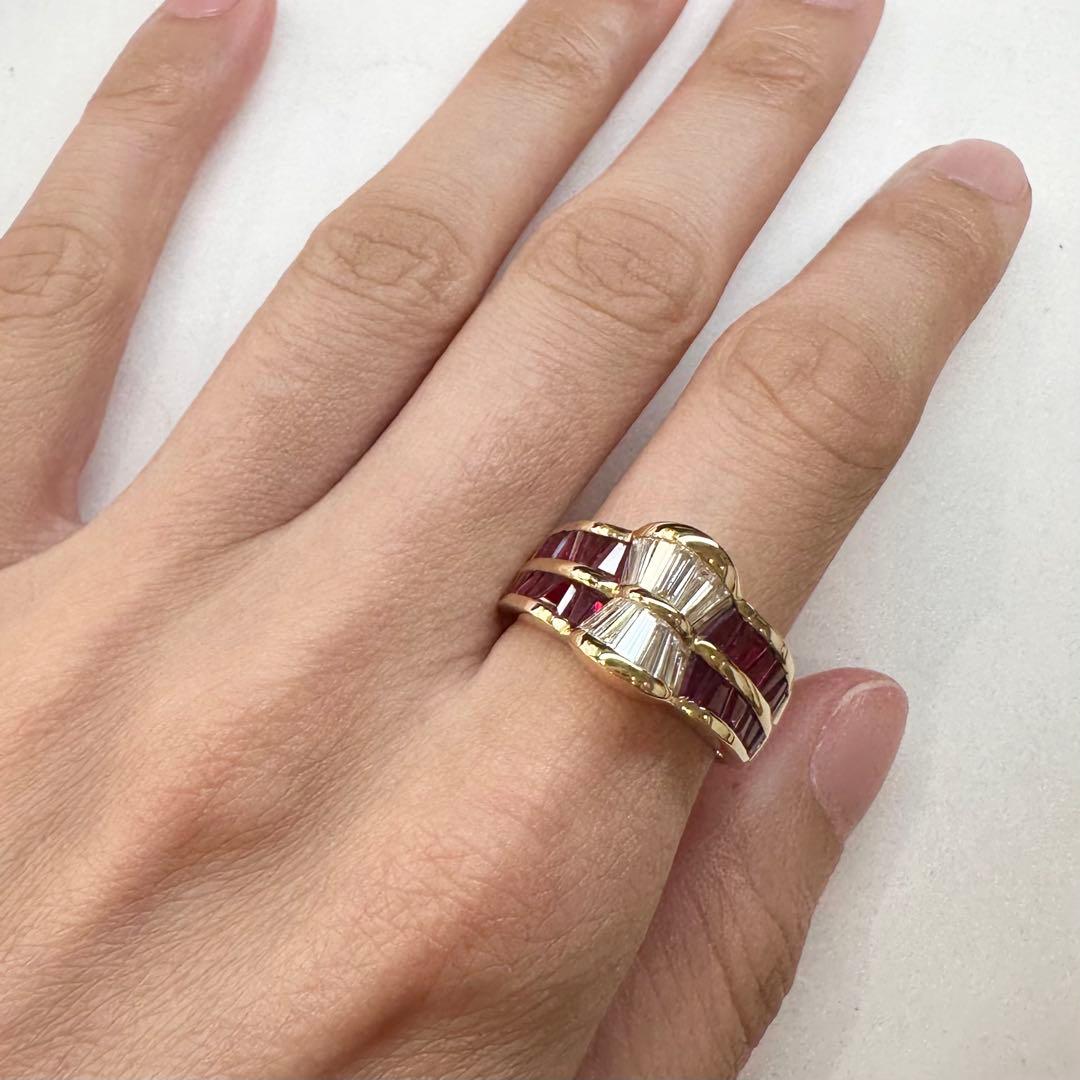 K18 ルビー ダイヤモンドリング2.25ct テーパーカット レディース 指輪
