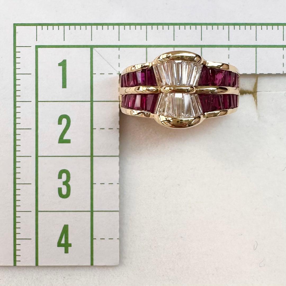 K18 ルビー ダイヤモンドリング2.25ct テーパーカット レディース 指輪