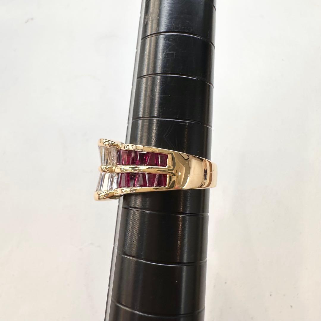 K18 ルビー ダイヤモンドリング2.25ct テーパーカット レディース 指輪