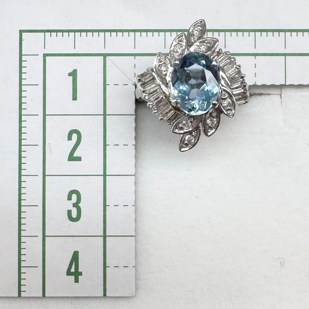 PT900 アクアマリン1.77ct ダイヤ リング 豪華デザイン ヴィンテージ