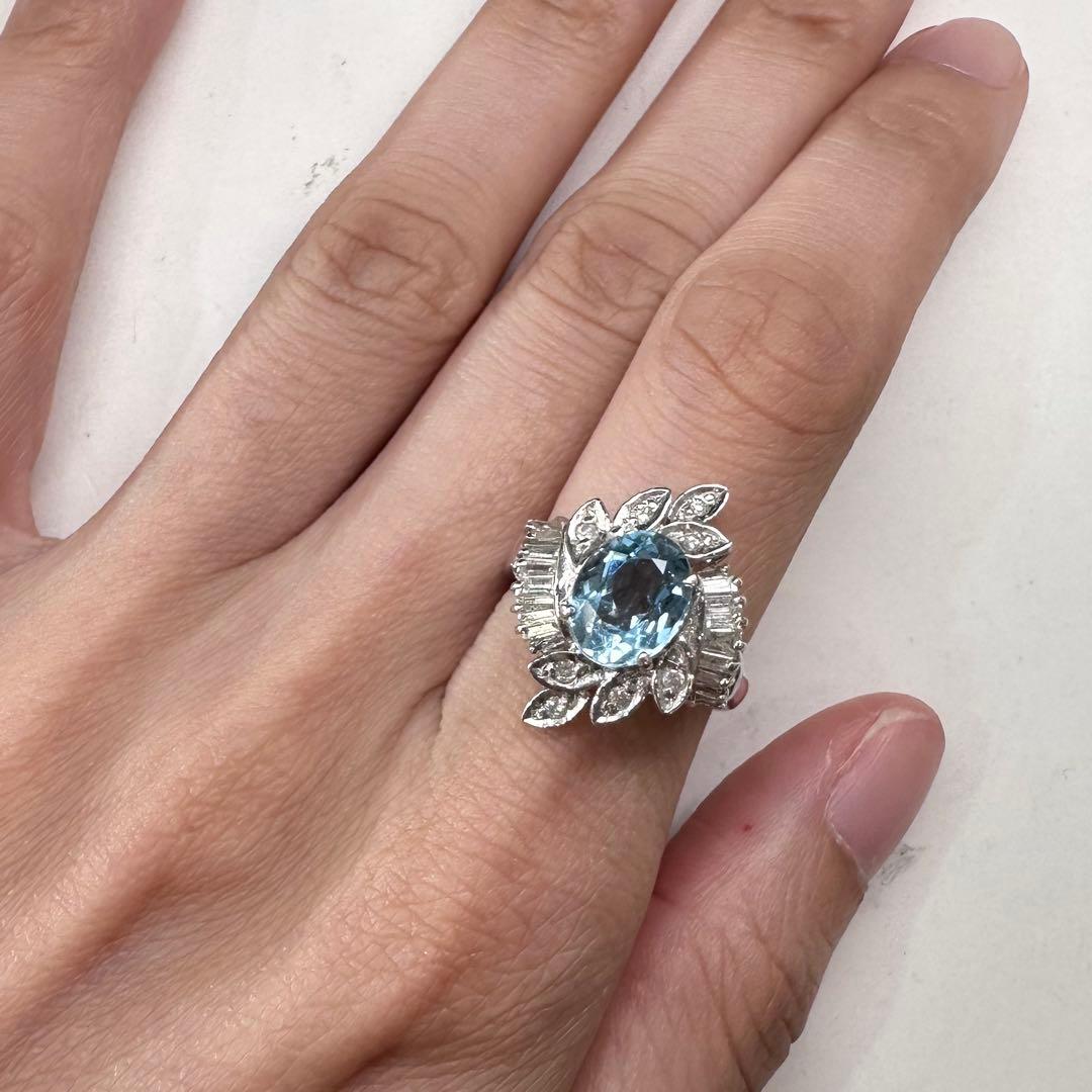 PT900 アクアマリン1.77ct ダイヤ リング 豪華デザイン ヴィンテージ