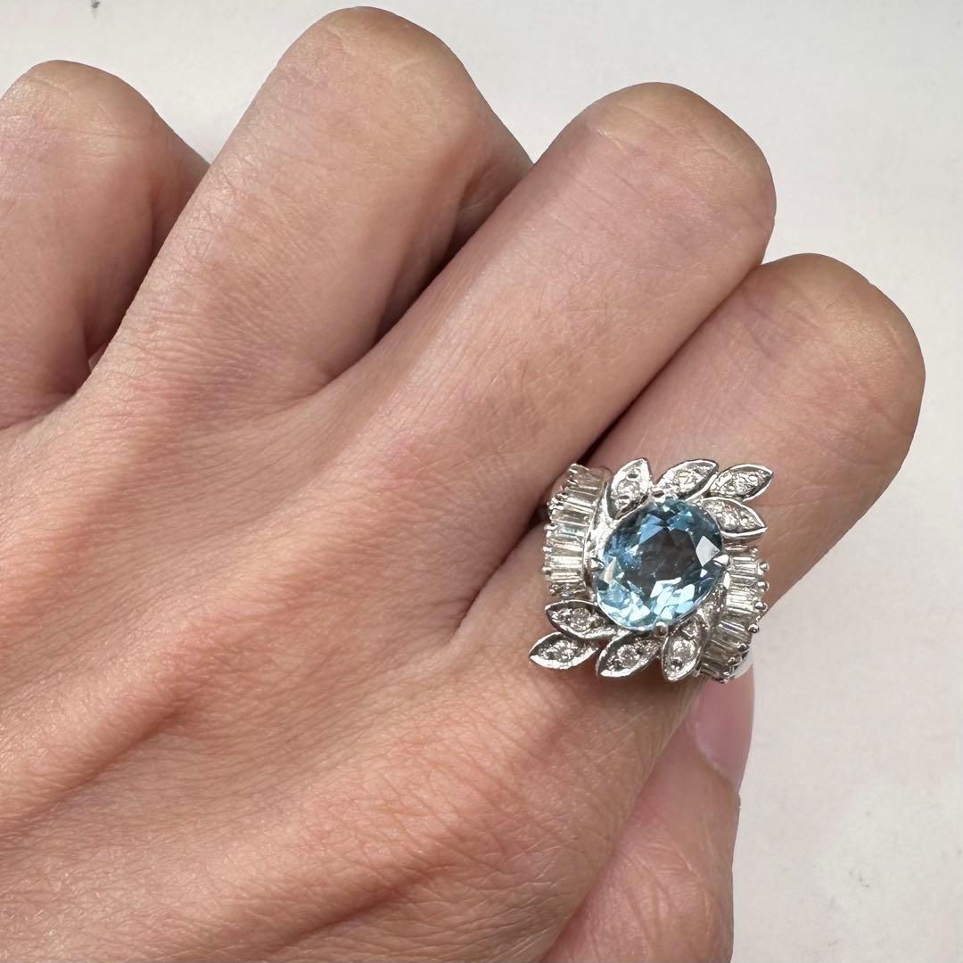 PT900 アクアマリン1.77ct ダイヤ リング 豪華デザイン ヴィンテージ