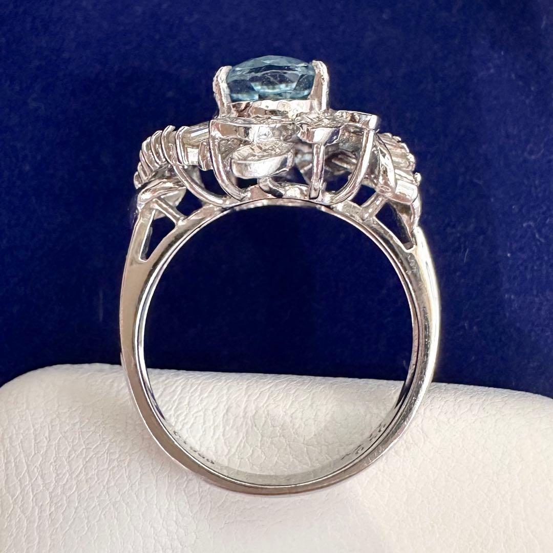 PT900 アクアマリン1.77ct ダイヤ リング 豪華デザイン ヴィンテージ