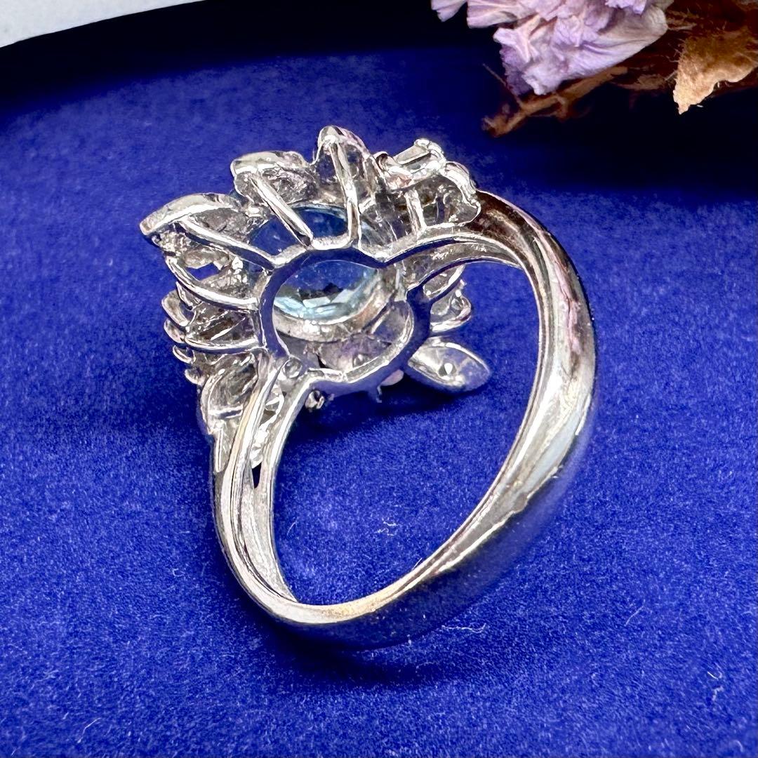 PT900 アクアマリン1.77ct ダイヤ リング 豪華デザイン ヴィンテージ