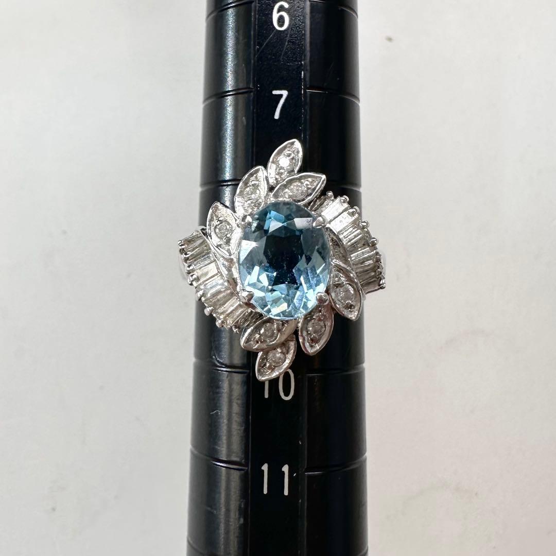 PT900 アクアマリン1.77ct ダイヤ リング 豪華デザイン ヴィンテージ