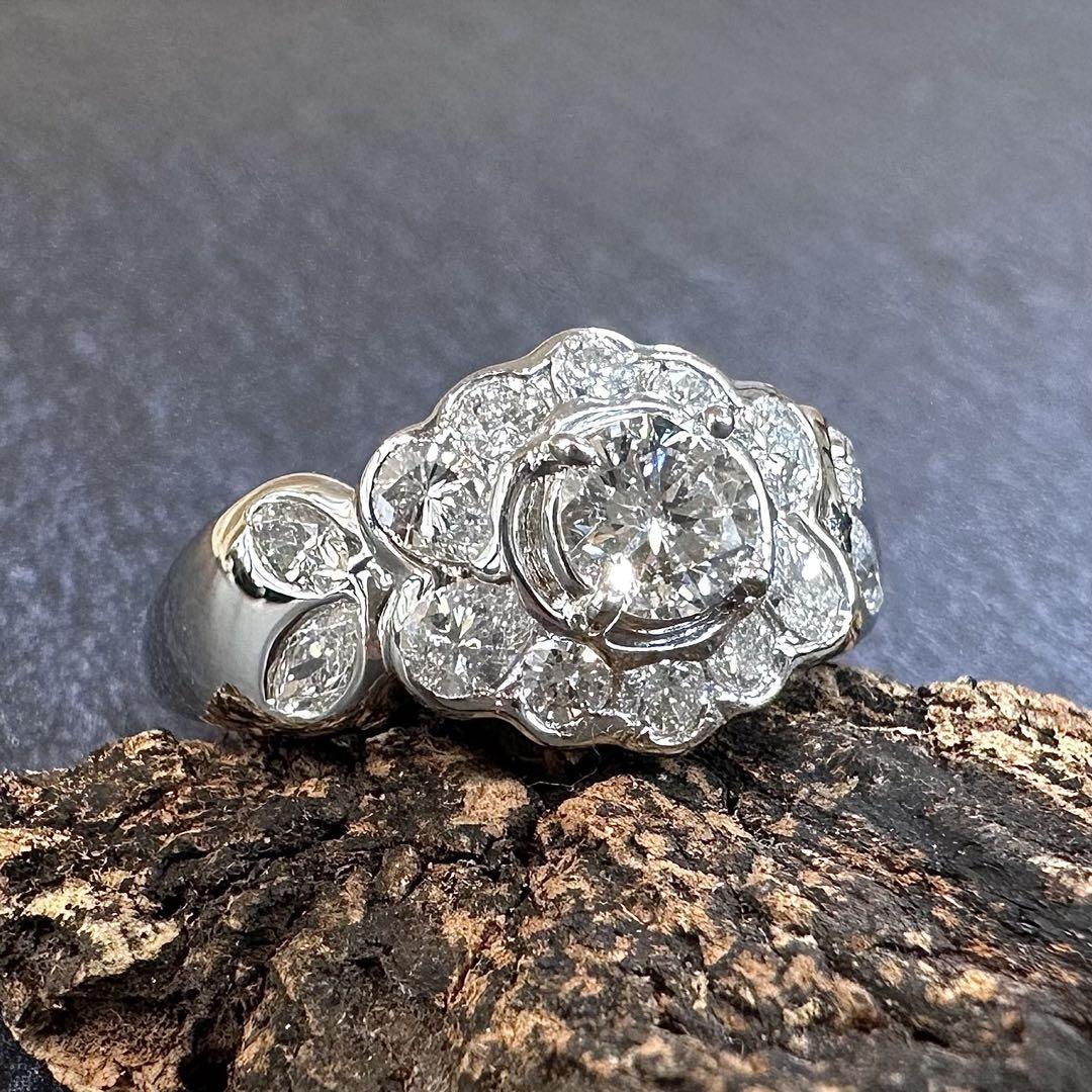 【美品】PT900 ダイヤモンド 0.40ct リング フラワーデザイン