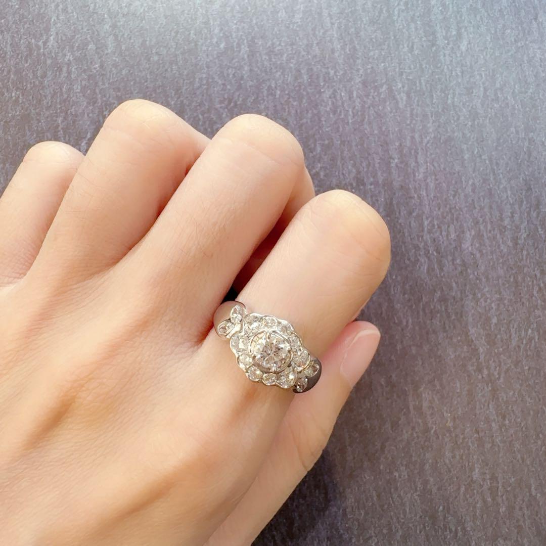 【美品】PT900 ダイヤモンド 0.40ct リング フラワーデザイン