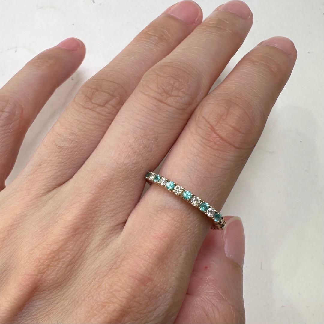 K18 パライバトルマリン ダイヤモンド リング 0.16ct フリーサイズ