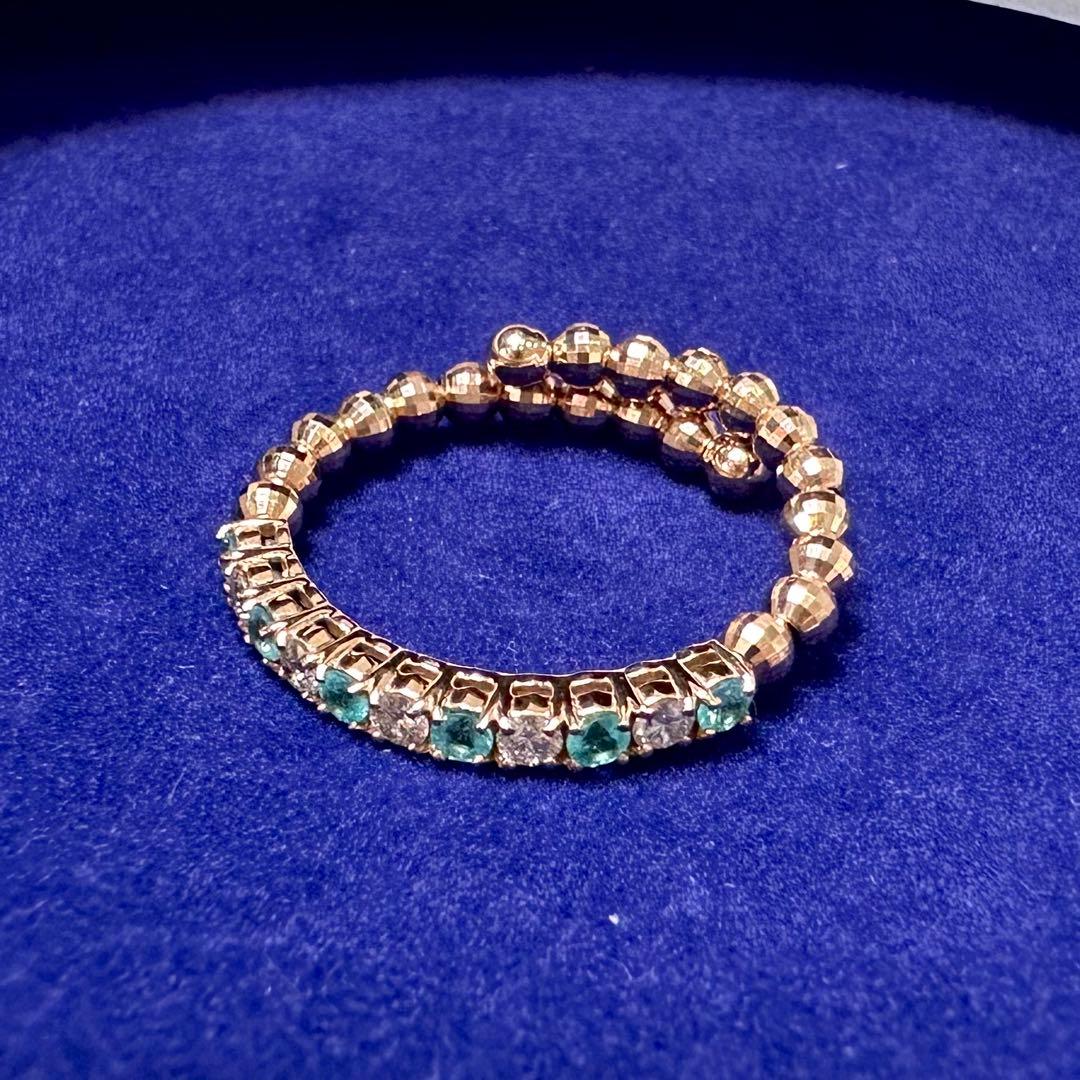 K18 パライバトルマリン ダイヤモンド リング 0.16ct フリーサイズ