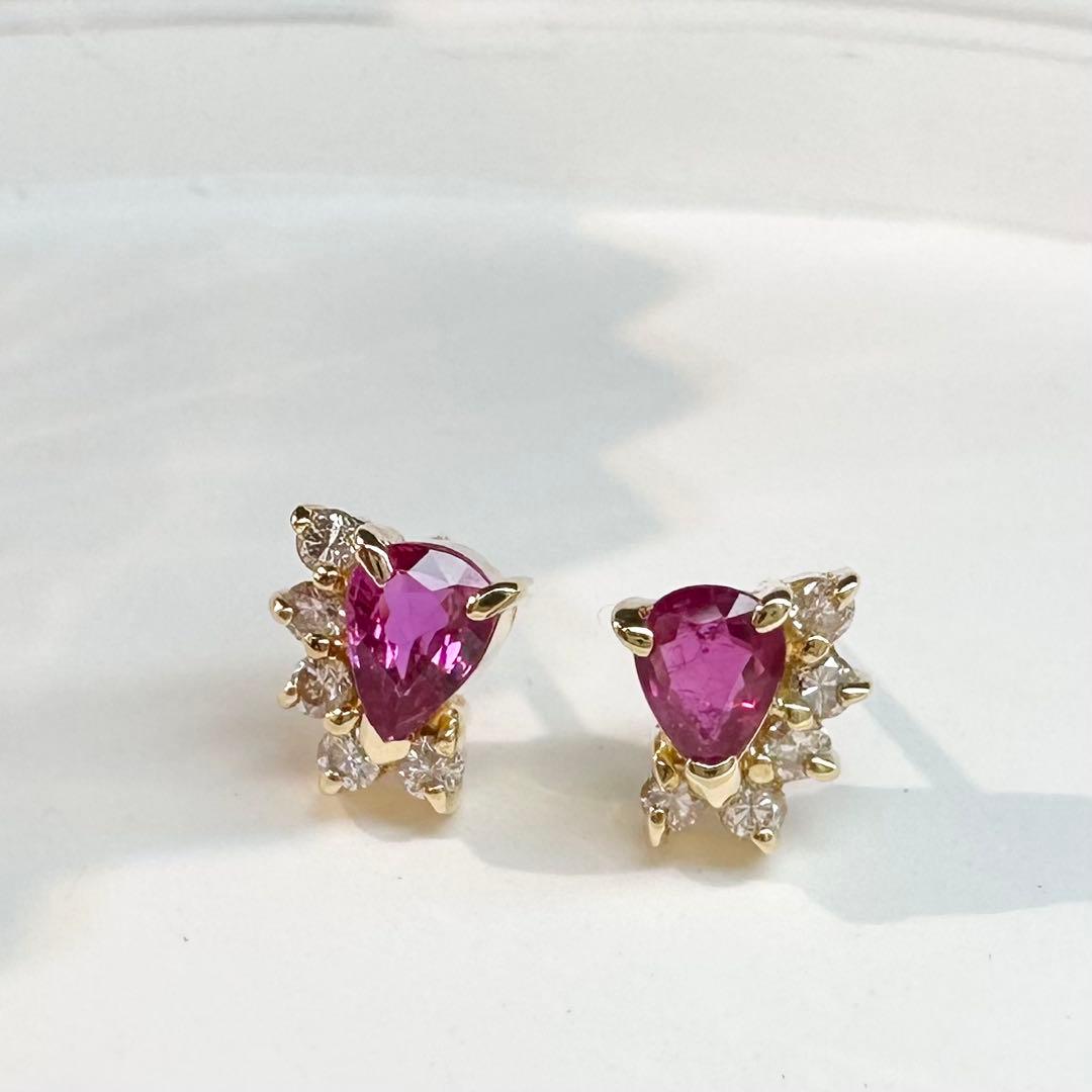【K18】ルビー 0.22ct×2 ダイヤモンド ピアス