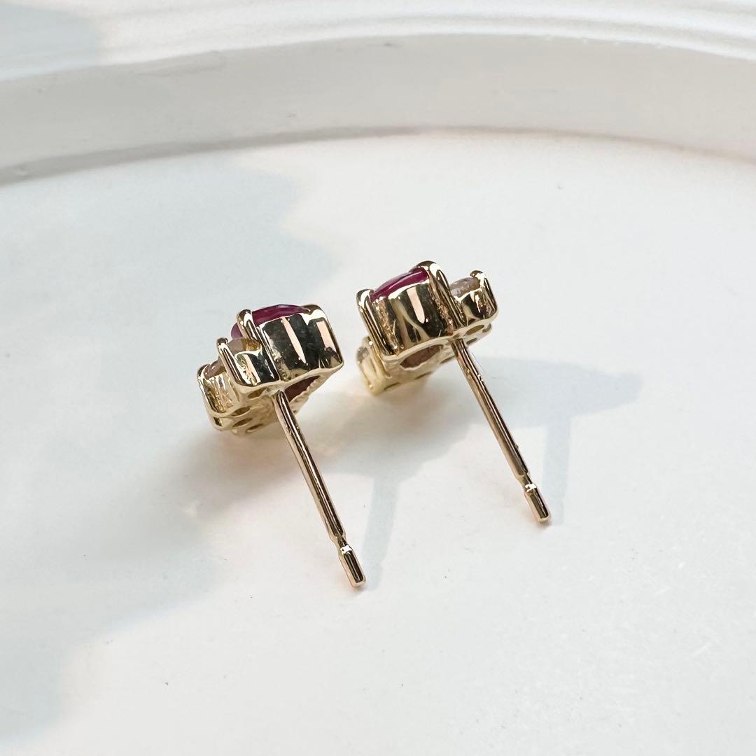 【K18】ルビー 0.22ct×2 ダイヤモンド ピアス