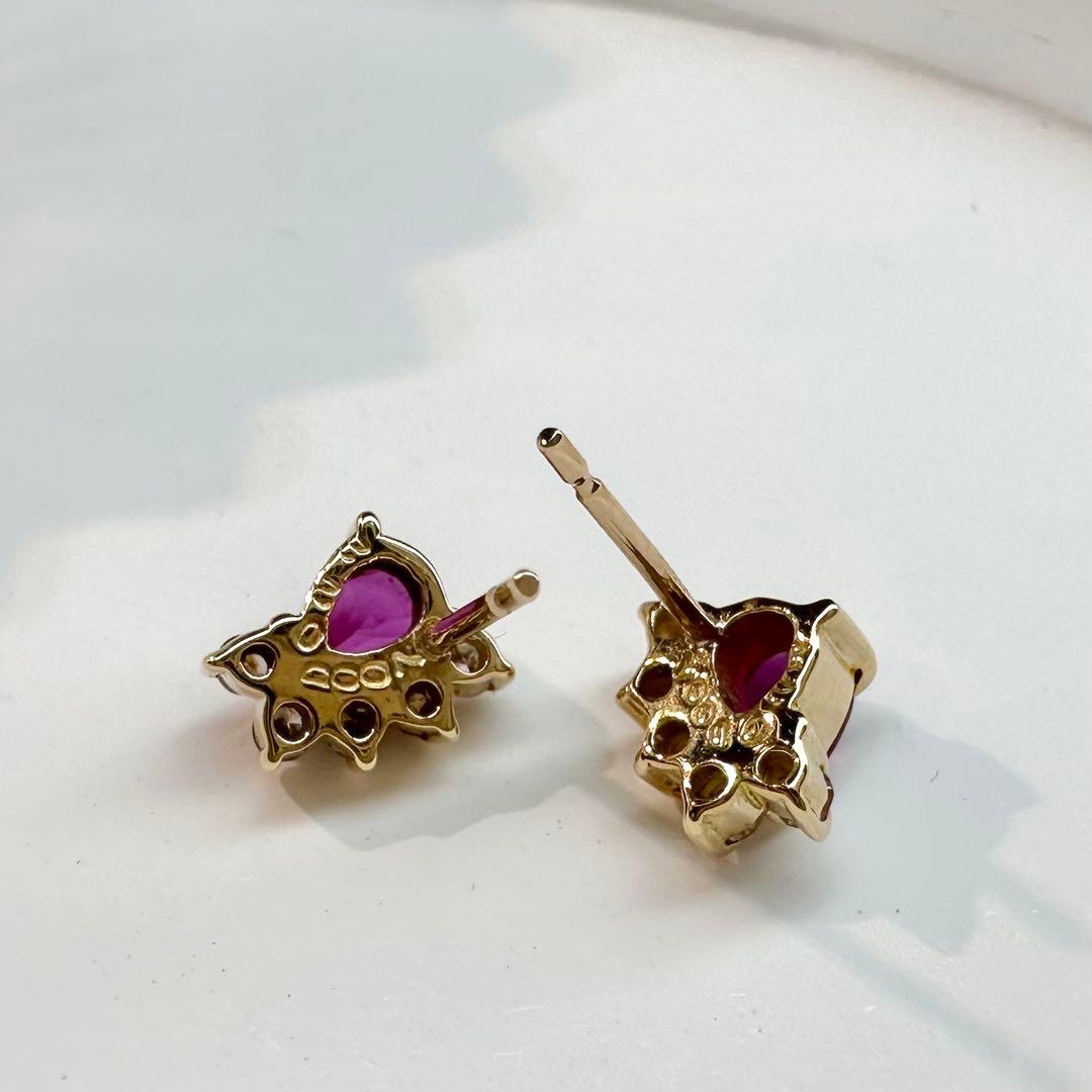 【K18】ルビー 0.22ct×2 ダイヤモンド ピアス