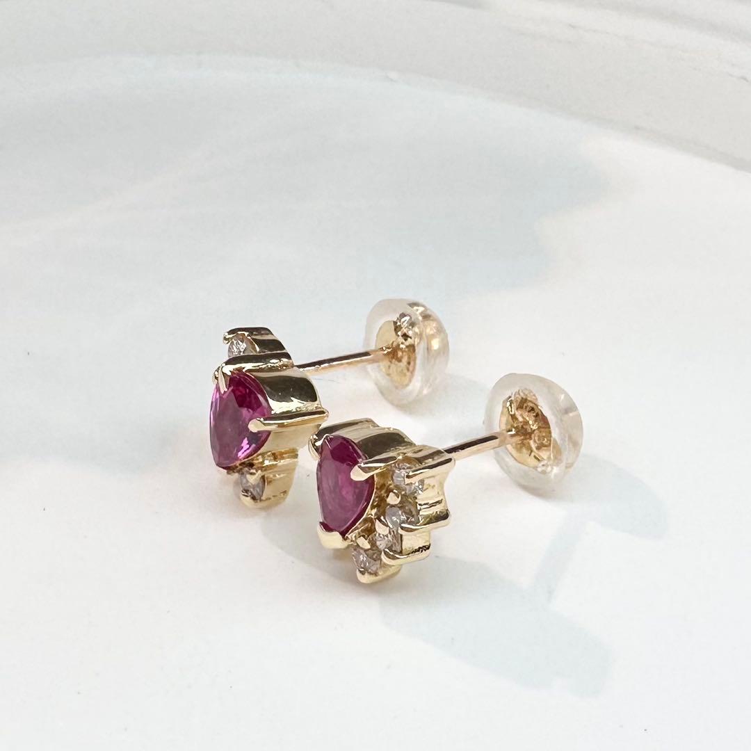 【K18】ルビー 0.22ct×2 ダイヤモンド ピアス