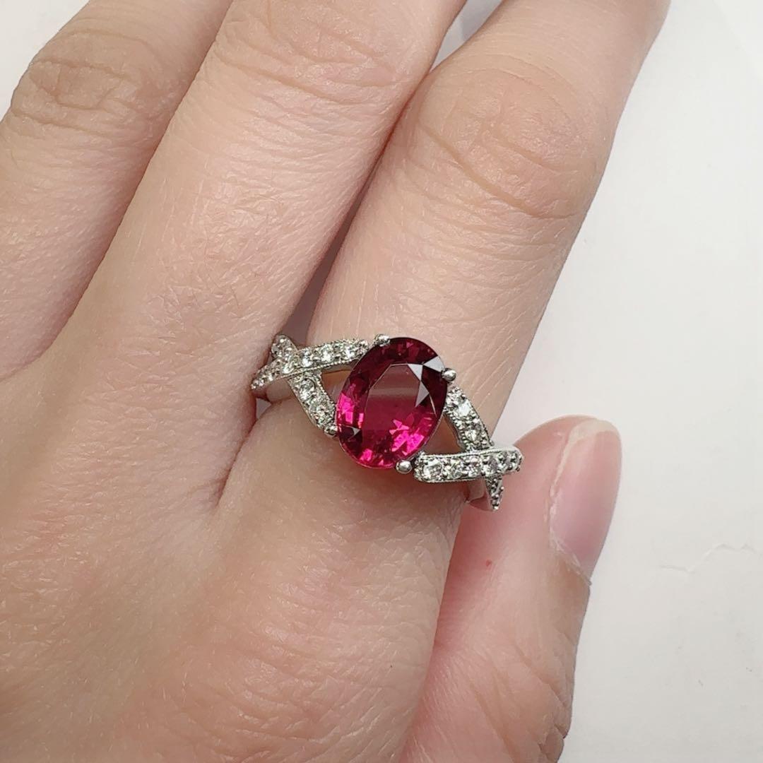 【K18】ルベライト ダイヤモンド リング