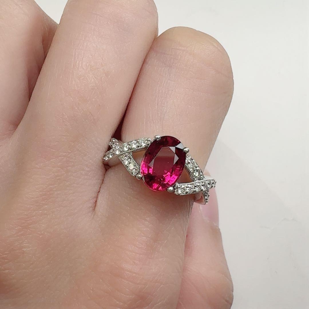 【K18】ルベライト ダイヤモンド リング