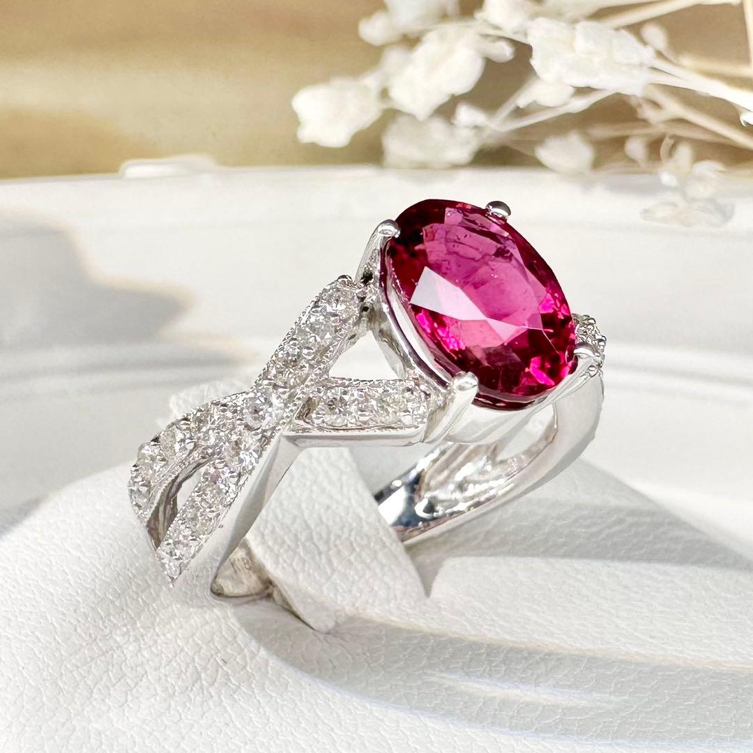 【K18】ルベライト ダイヤモンド リング