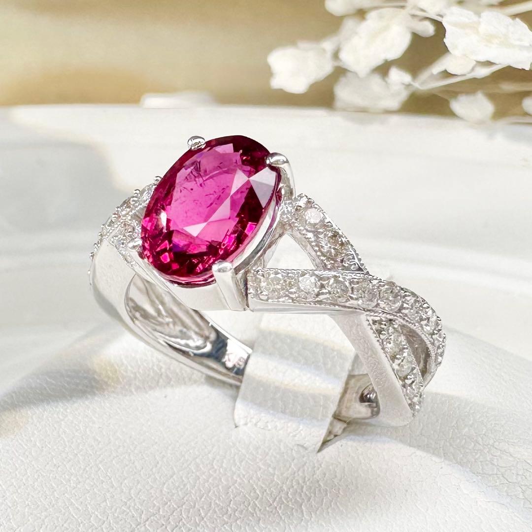 【K18】ルベライト ダイヤモンド リング