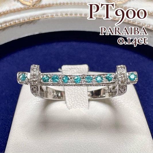 PT900 パライバトルマリン0.14ct ダイヤモンドリング