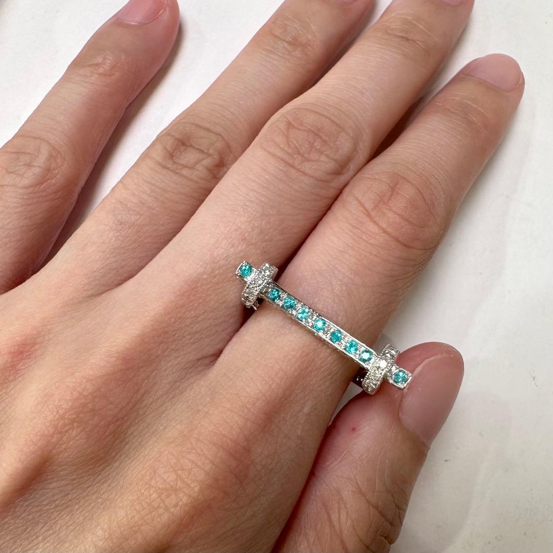 PT900 パライバトルマリン0.14ct ダイヤモンドリング