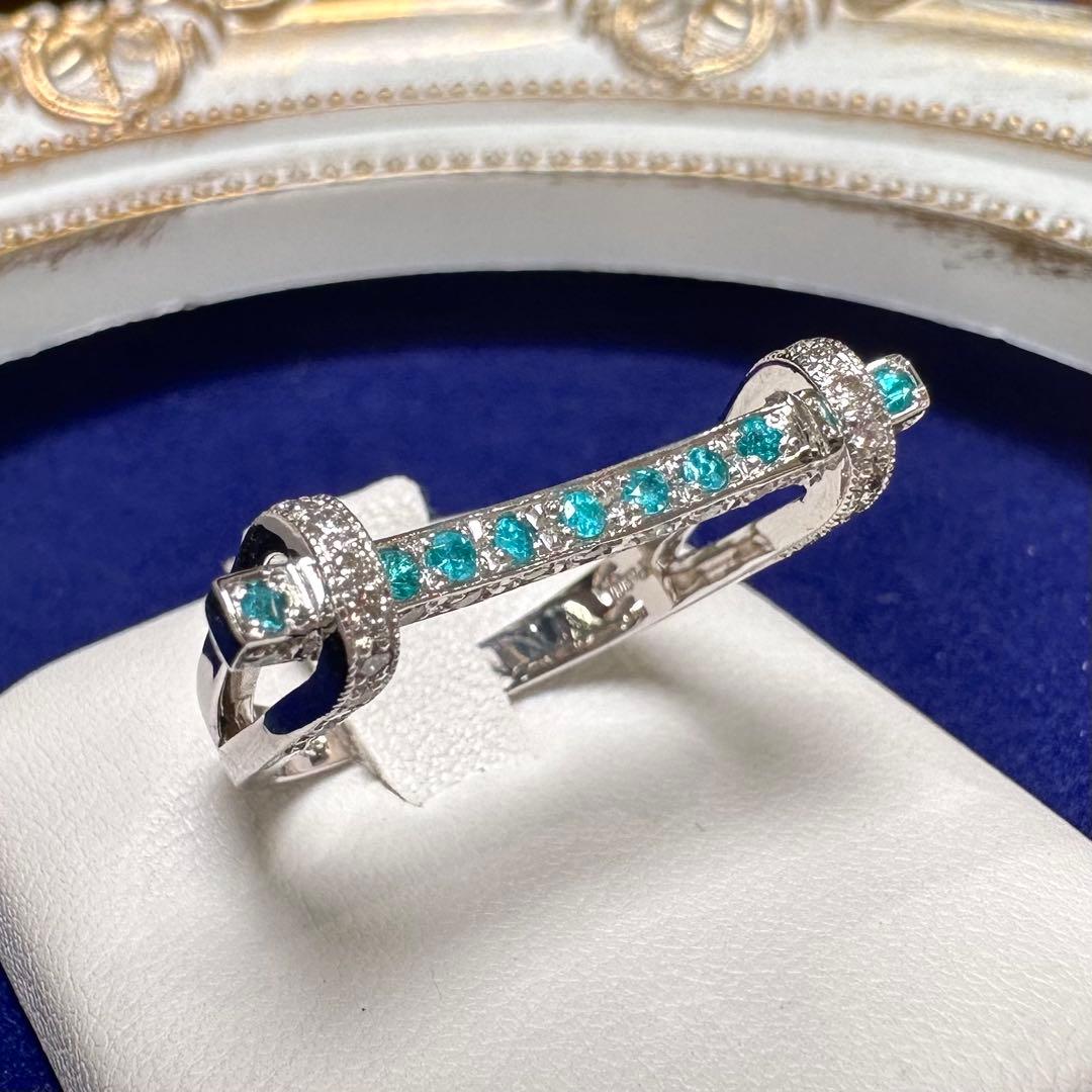 PT900 パライバトルマリン0.14ct ダイヤモンドリング