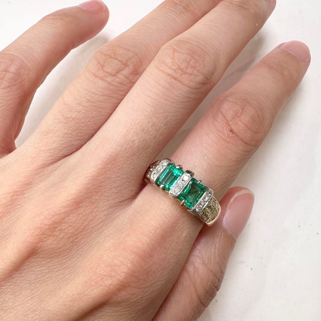PT900/K18 エメラルド リング ダイヤモンド 1.26ct