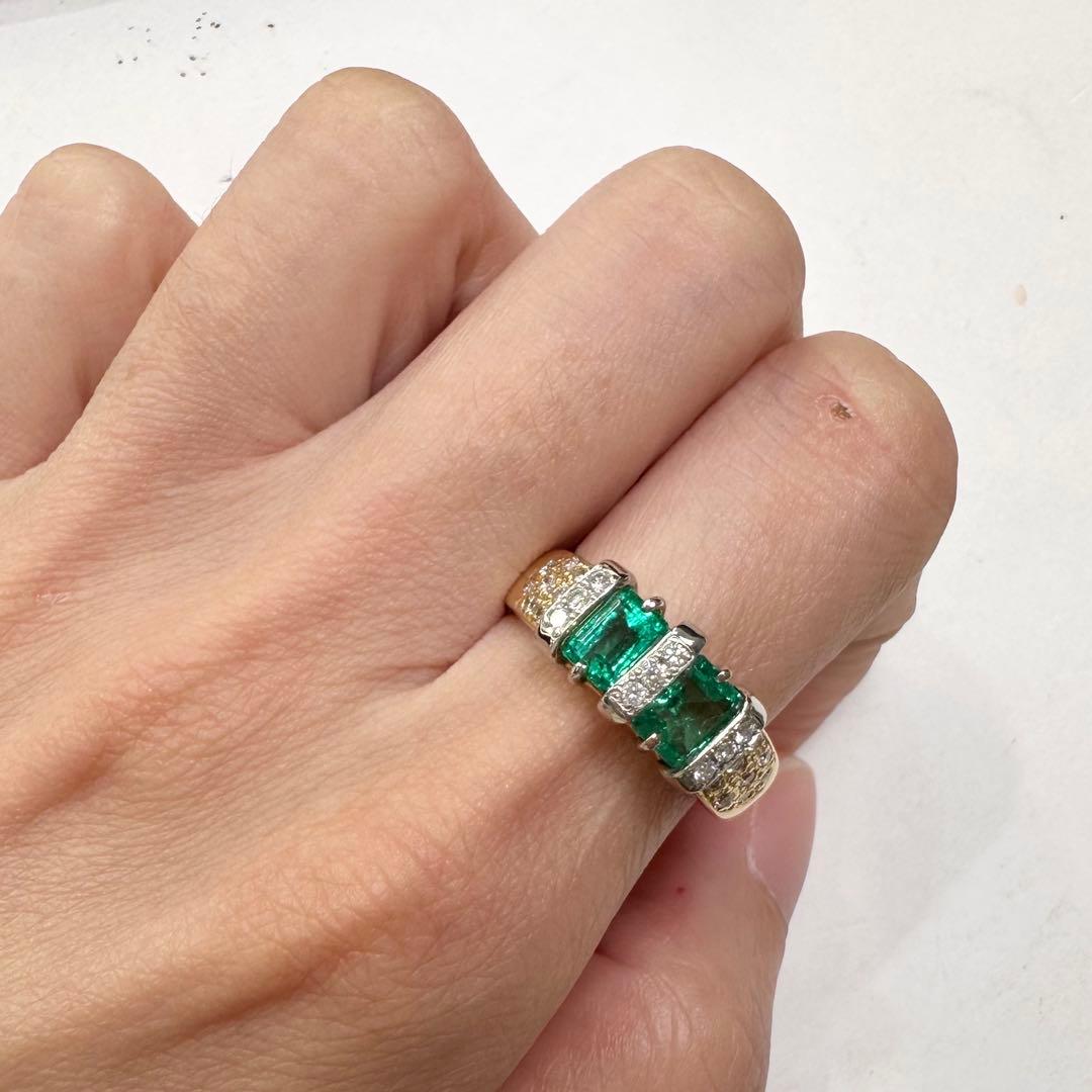 PT900/K18 エメラルド リング ダイヤモンド 1.26ct