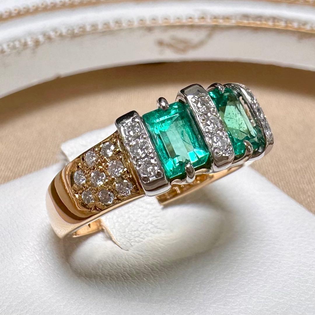 PT900/K18 エメラルド リング ダイヤモンド 1.26ct