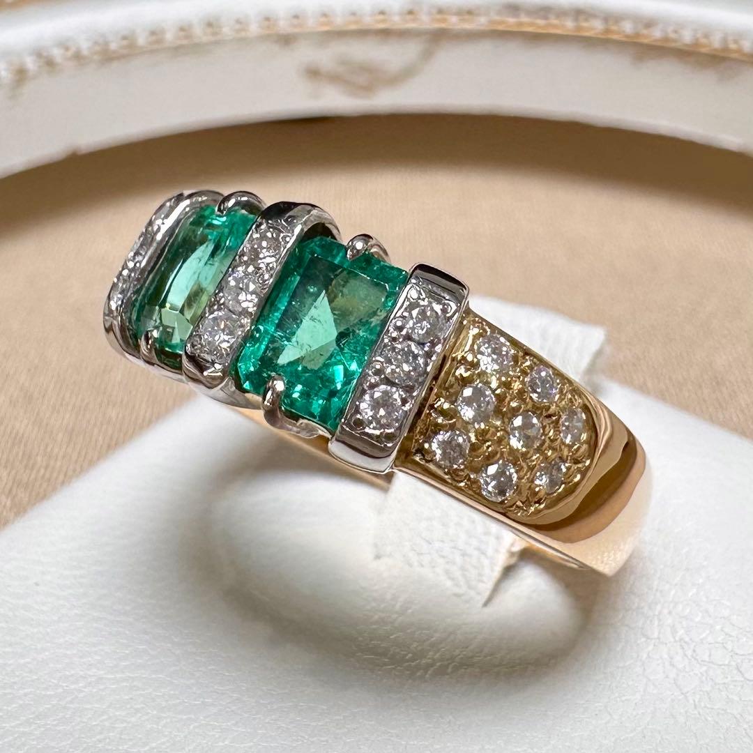 PT900/K18 エメラルド リング ダイヤモンド 1.26ct