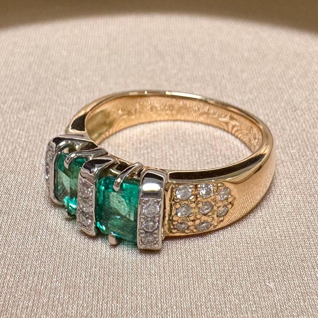 PT900/K18 エメラルド リング ダイヤモンド 1.26ct
