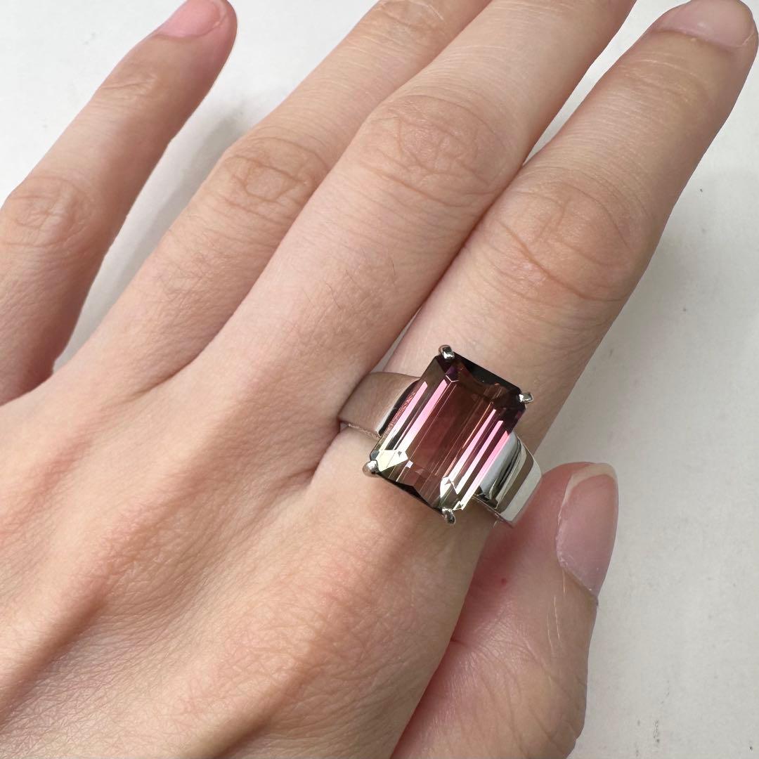 PT900 ウォーターメロントルマリン リング　5.12ct 大粒